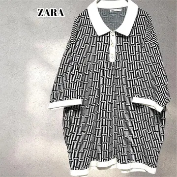 자라 ZARA 니트 피케 셔츠 기하학 패턴 올 패턴 오버 사이즈 5566