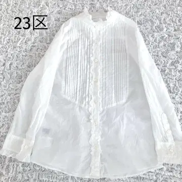 새상품급 23구 핀턱 프릴 칼라 블라우스 화이트 흰색 size38