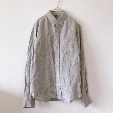 무인양품 긴팔 버튼 다운 셔츠 린넨 그레이 캐주얼 XS 4714