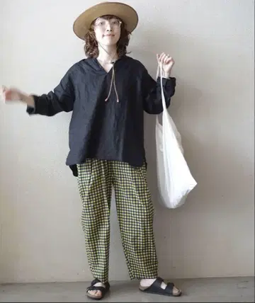 체크 Pt 이지 턱 팬츠