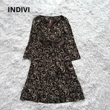 INDIVI 원피스 38 올 패턴 넉넉한 플레어 파티 드레스 일본제