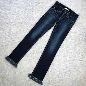 MOUSSY 파우더 데님 가죽 패치 [23] 스트레치 스키니 데님 프린지