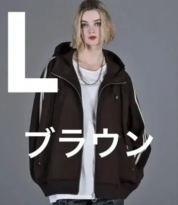 adrer 라인 슬리브 트랙 지퍼 후드티 자켓 L 브라운
