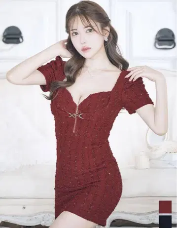 Jewels 드레스 버건디 비즈 장식 타이트 드레스