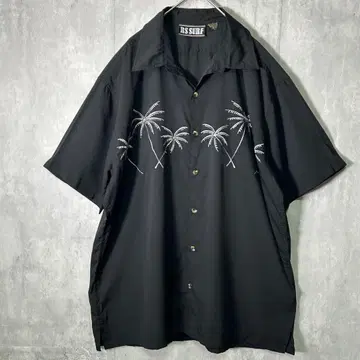 야자수 자수 셔츠 블랙 루즈핏 XL 냉감
