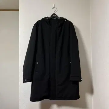 블랙 롱 코트 후드 부착