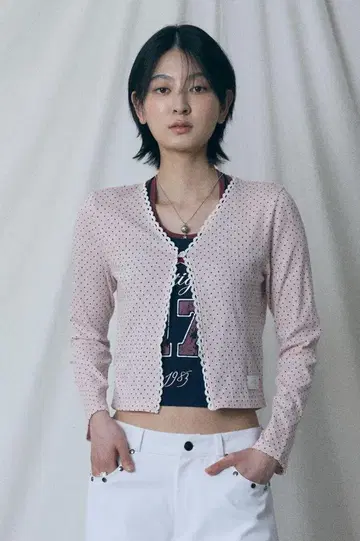LARTIGENT 핑크 도트 무늬 가디건