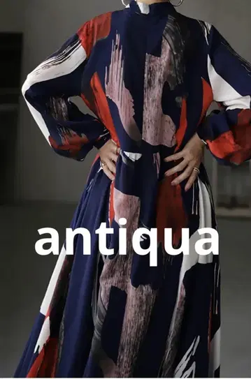 antiqua 올 패턴 추상 아트 프린트 롱 원피스 F 긴팔