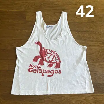 80s 90s Hotel Galapagos 탱크탑 화이트 리쿠가메 거북이