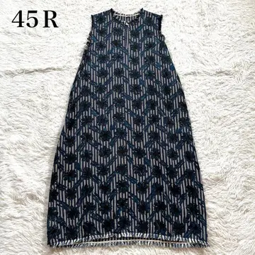 45R 카르제 히코리 원피스 프린지 꽃무늬 인디고 네이비 나염