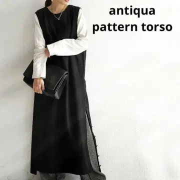 antiqua 안티카 패턴 토르소 원피스 베스트 슬리브리스 블랙