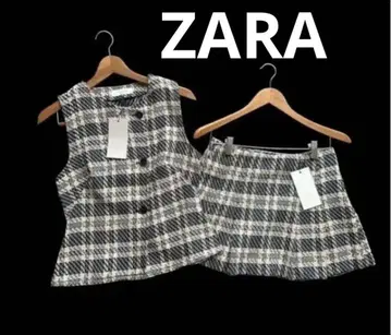 ZARA 베스트 체크 무늬 슬리브리스 스커트 셋업 미사용 새상품 택 포함