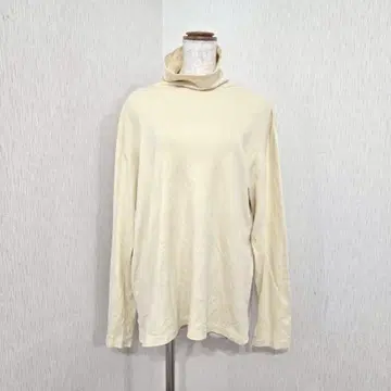 유니클로 코튼 100% 터틀넥 긴팔 티셔츠 (L) 크림색 무지