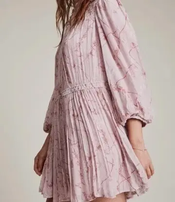 ALL SAINTS 꽃무늬 미니 원피스 호두 단추 핑크 루즈핏