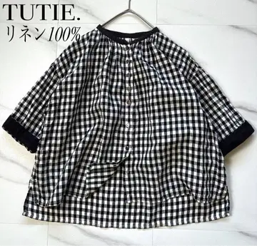 TUTIE. 츠치에의 린넨 100% 깅엄 체크 셔츠