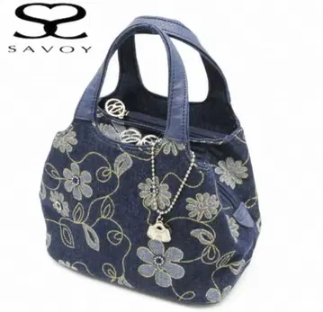 SAVOY 데님 꽃무늬 핸드백 미사용, 택 포함