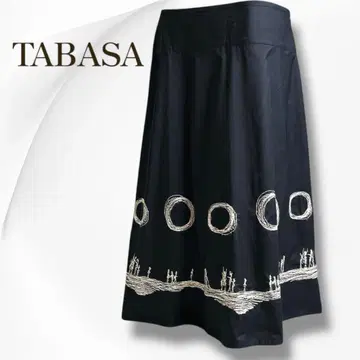 TABASA 자수 롱 스커트 블랙 일본제 면100% 블랙 플레어 스커트