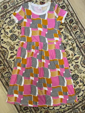 새상품급 TUNIC 튜닉 카모이 요코 반팔 원피스 일본제 면 100
