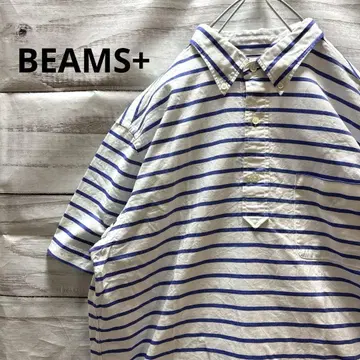 BEAMS+ 보더 무늬 풀오버 셔츠 반팔 셔츠 버튼 다운 일본제