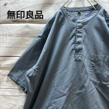 새상품 무인양품 헨리넥 반팔 티셔츠 네이비 컬러 택 포함 MUJI