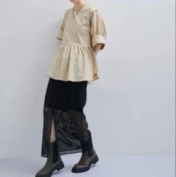 ADAM ET ROPE 메쉬 레이스 스커트 블랙
