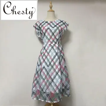 Chesty 체스티 자수 체크 무늬 오간자 원피스