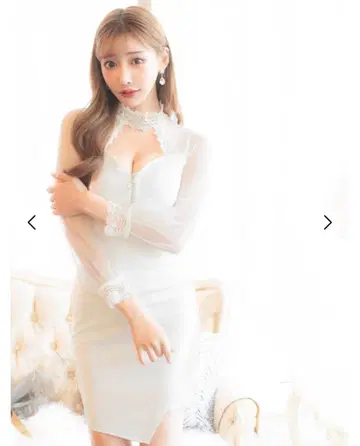 화이트 타이트 드레스 레이스 장식 시스루 소매