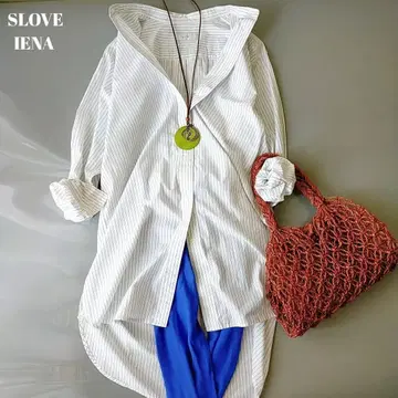 새상품급 슬로브 이에나 스트라이프 긴팔 셔츠 코튼 폴리 넉넉한 겉옷