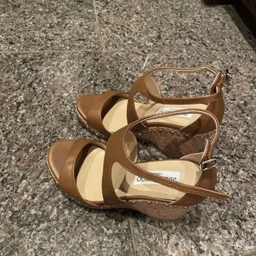 JIMMY CHOO 브라운 웨지 힐 샌들