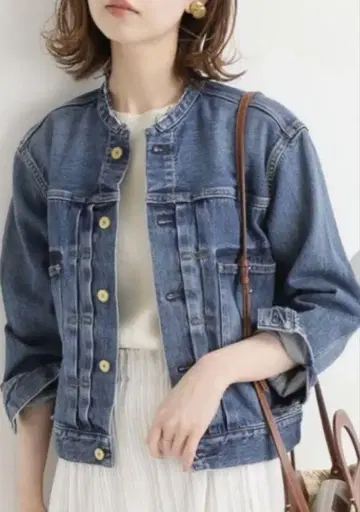 데님 자켓 숏 기장 버튼