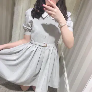 evelyn 체크 벨트 옷깃 원피스