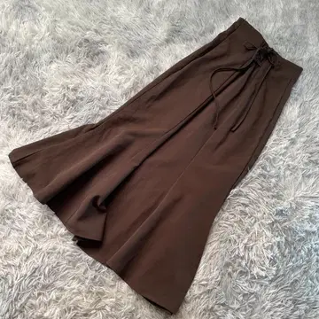 JUNOAH 머메이드 롱 스커트 레이스업 리본 브라운 사이즈 S