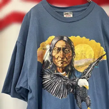 90s USA 구제 의류 ONEITA 인디언과 독수리 티셔츠 XL
