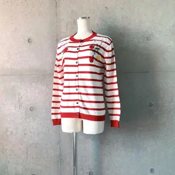 택 포함 새상품 플라워 자수 보더 가디건 레드