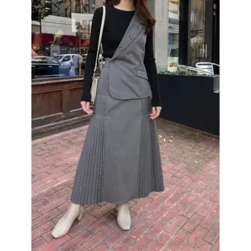 LADYMADE 베스트 레이어드 사이드 플리츠 스커트 원피스