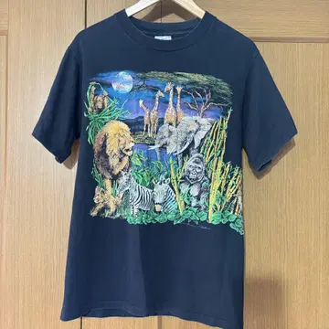 90s USA제 [M] 헤이즐 우드 티셔츠 애니멀 사파리