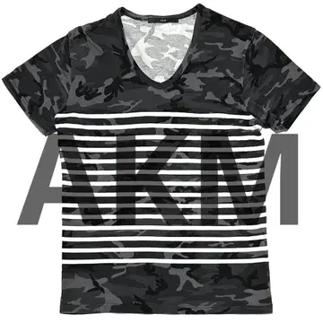 정가 19,000엔 AKM CAMO BORDER V-NECK 티셔츠 M