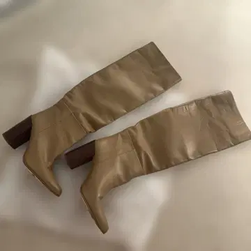 컨디션 최상 자라 천연 가죽 베이지 가죽 롱 하이힐 부츠