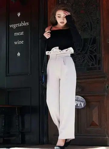 eimy 에이미 프릴 레이어드 스트레이트 팬츠 블랙 S