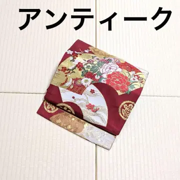 앤티크 화려하고 고급스러운 빨간색 오비(약 27.3cm) 나고야 오비