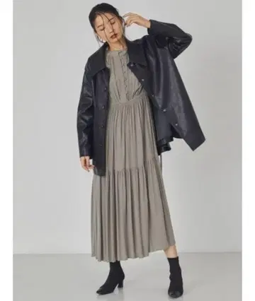 프레이 아이디 프론트 버튼 개더 원피스 0 민트 카키
