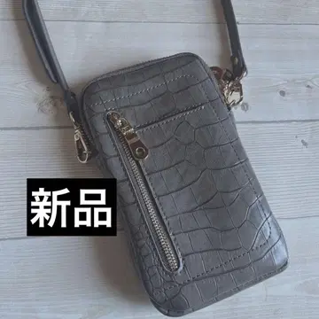 새상품 Pisoraro 크로커다일풍 스마트폰 숄더백 그레이 외 수납