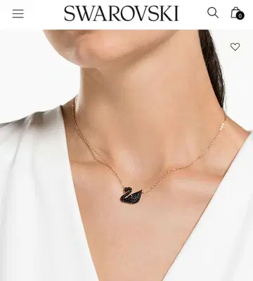 거의 새상품 SWAROVSKI Swan 목걸이 스와로브스키 블랙