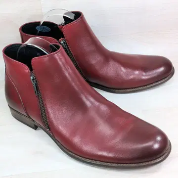 후프 디두 26.0cm 레드 가죽 사이드 지퍼 부츠