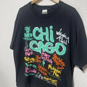 초레어 90s delta chicago art tee XL 검정 페인트