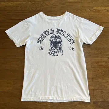 80s USA제 USNAVY 티셔츠 화이트 네이비 코튼