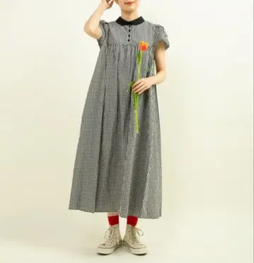 새상품급 차일드우먼 깅엄 체크 퍼프 슬리브 원피스