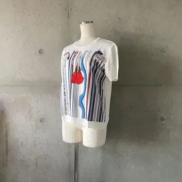 택 포함 새상품 태슬 스카프 패턴 반팔 니트 썸머 니트 화이트
