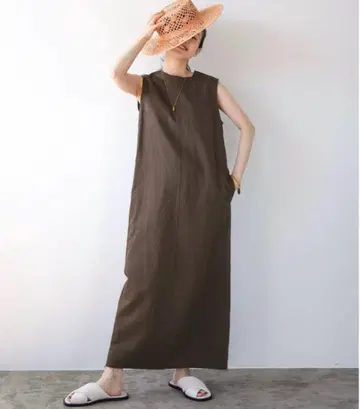 IENA 면 린넨 새틴 I 라인 원피스 브라운 38 사이즈
