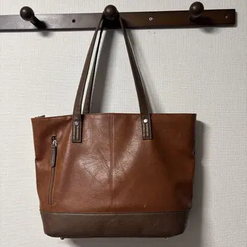 브라운 합성 피혁 토트백